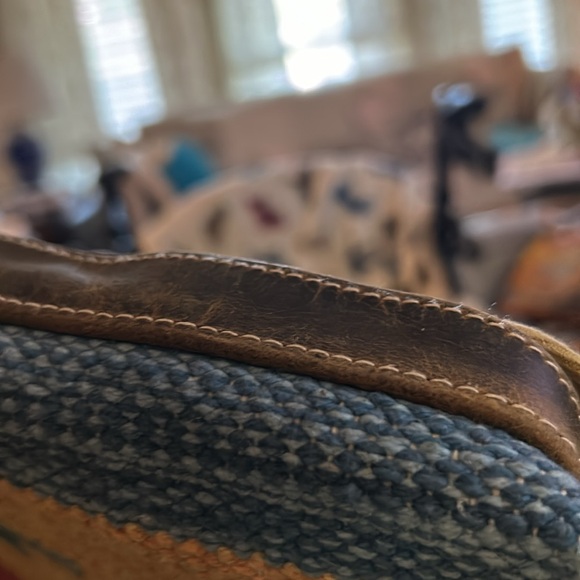 Myra Crossbody Bag Leather & 100% Cotton Woven Colorful Front Yellow,Blue,Red - Picture 12 of 14